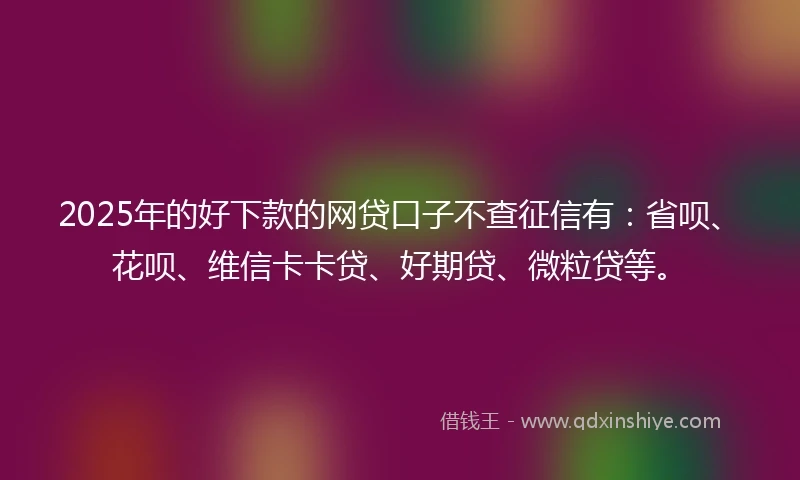 2025年的好下款的网贷口子不查征信有：省呗、花呗、维信卡卡贷、好期贷、微粒贷等。