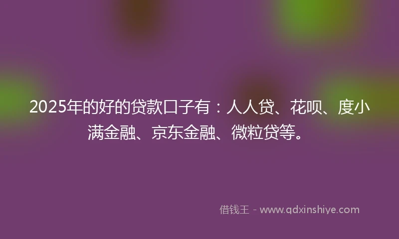 2025年的好的贷款口子有：人人贷、花呗、度小满金融、京东金融、微粒贷等。