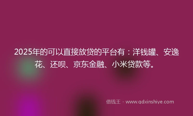 2025年的可以直接放贷的平台有：洋钱罐、安逸花、还呗、京东金融、小米贷款等。