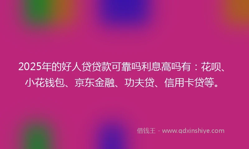 2025年的好人贷贷款可靠吗利息高吗有：花呗、小花钱包、京东金融、功夫贷、信用卡贷等。