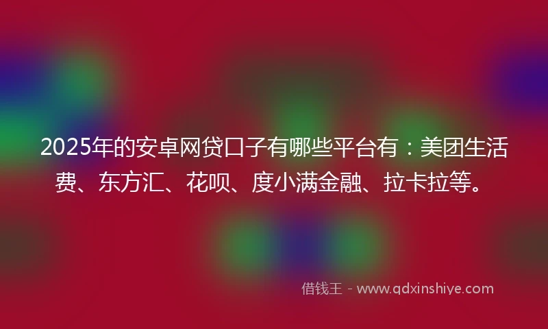 2025年的安卓网贷口子有哪些平台有：美团生活费、东方汇、花呗、度小满金融、拉卡拉等。