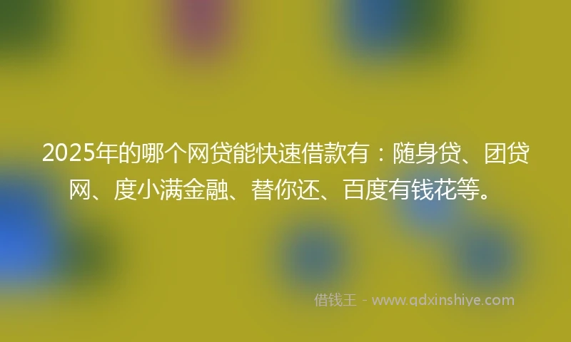 2025年的哪个网贷能快速借款有：随身贷、团贷网、度小满金融、替你还、百度有钱花等。