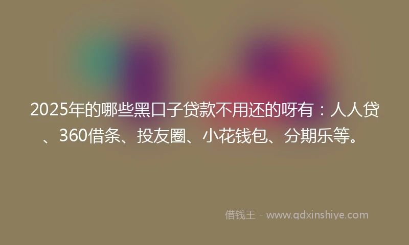 2025年的哪些黑口子贷款不用还的呀有：人人贷、360借条、投友圈、小花钱包、分期乐等。