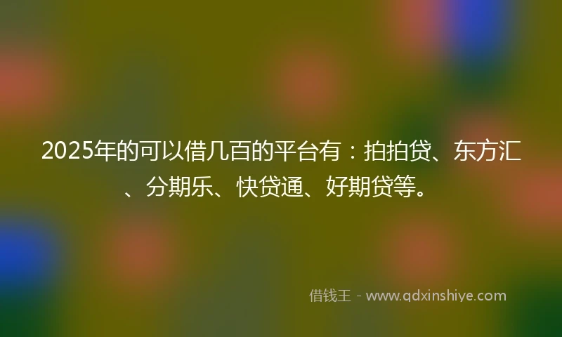 2025年的可以借几百的平台有：拍拍贷、东方汇、分期乐、快贷通、好期贷等。