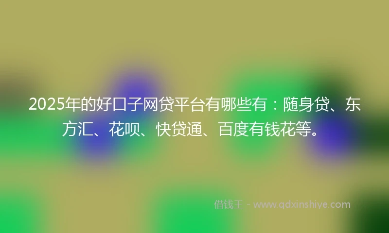 2025年的好口子网贷平台有哪些有：随身贷、东方汇、花呗、快贷通、百度有钱花等。
