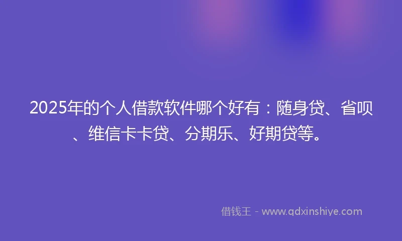 2025年的个人借款软件哪个好有：随身贷、省呗、维信卡卡贷、分期乐、好期贷等。