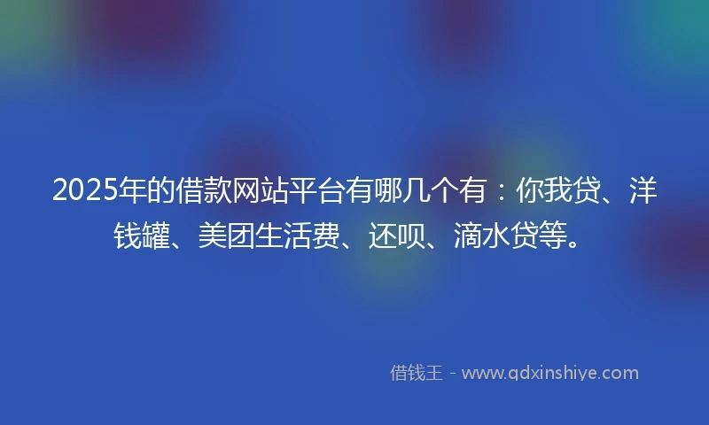 2025年的借款网站平台有哪几个有：你我贷、洋钱罐、美团生活费、还呗、滴水贷等。