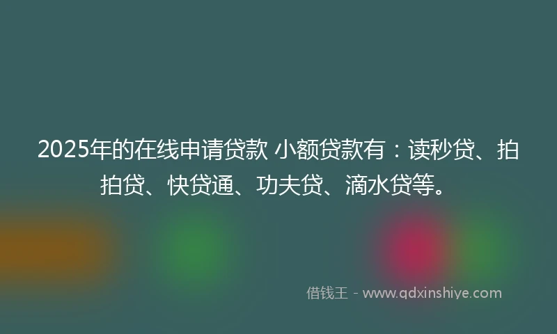 2025年的在线申请贷款 小额贷款有：读秒贷、拍拍贷、快贷通、功夫贷、滴水贷等。