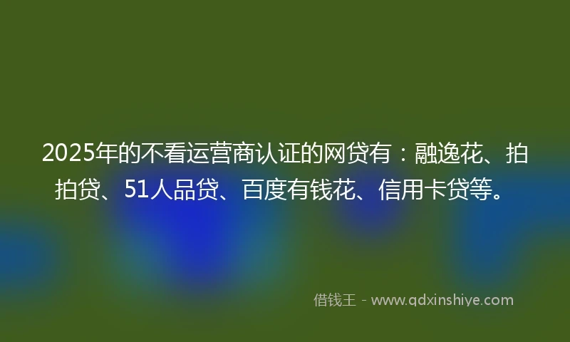 2025年的不看运营商认证的网贷有：融逸花、拍拍贷、51人品贷、百度有钱花、信用卡贷等。