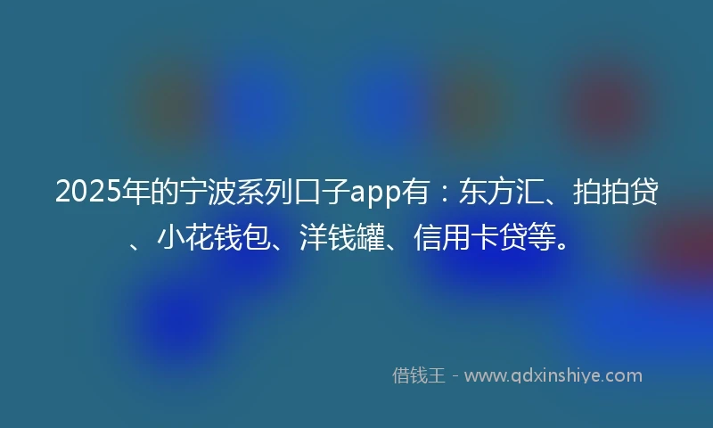 2025年的宁波系列口子app有：东方汇、拍拍贷、小花钱包、洋钱罐、信用卡贷等。