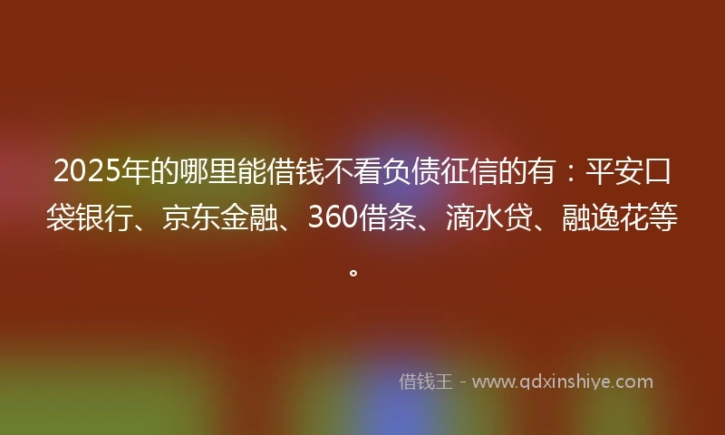2025年的哪里能借钱不看负债征信的有：平安口袋银行、京东金融、360借条、滴水贷、融逸花等。