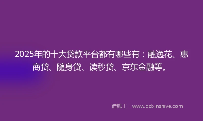 2025年的十大贷款平台都有哪些有：融逸花、惠商贷、随身贷、读秒贷、京东金融等。