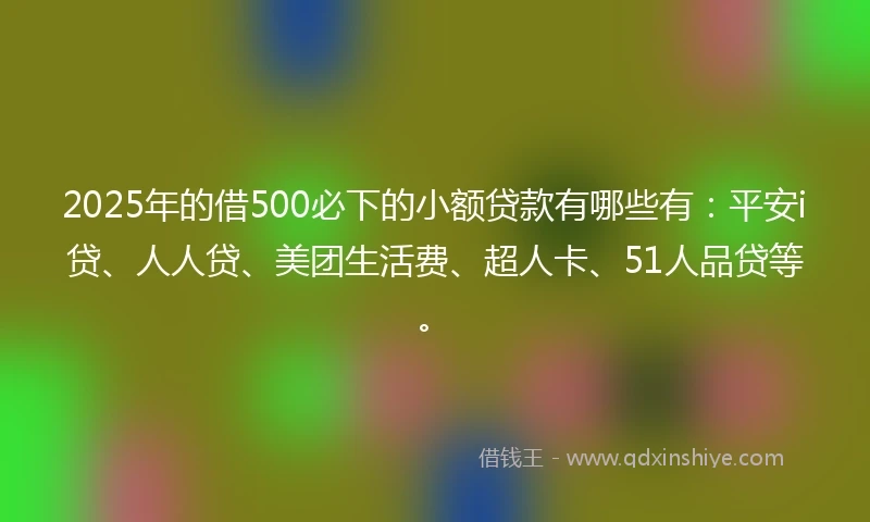2025年的借500必下的小额贷款有哪些有：平安i贷、人人贷、美团生活费、超人卡、51人品贷等。