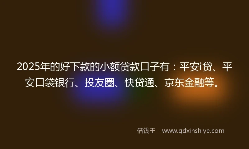 2025年的好下款的小额贷款口子有：平安i贷、平安口袋银行、投友圈、快贷通、京东金融等。