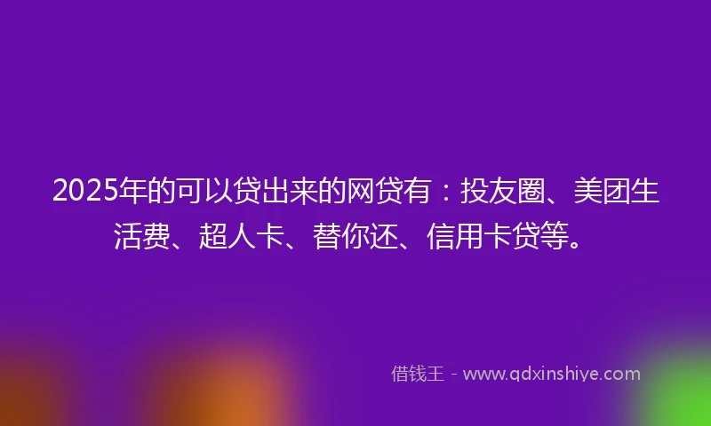 2025年的可以贷出来的网贷有：投友圈、美团生活费、超人卡、替你还、信用卡贷等。