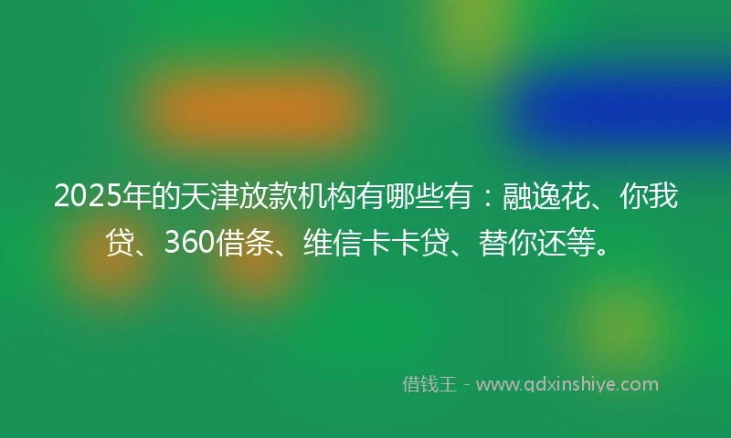2025年的天津放款机构有哪些有：融逸花、你我贷、360借条、维信卡卡贷、替你还等。