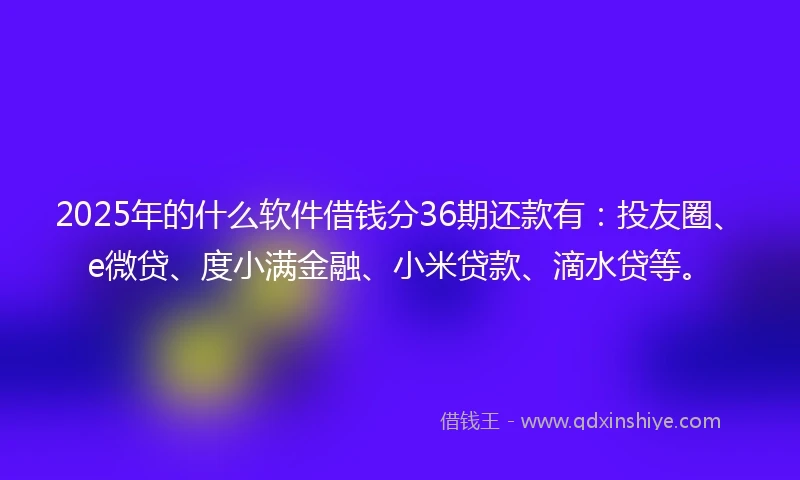 2025年的什么软件借钱分36期还款有：投友圈、e微贷、度小满金融、小米贷款、滴水贷等。