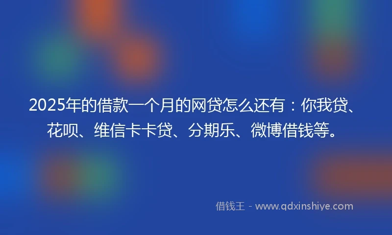 2025年的借款一个月的网贷怎么还有：你我贷、花呗、维信卡卡贷、分期乐、微博借钱等。