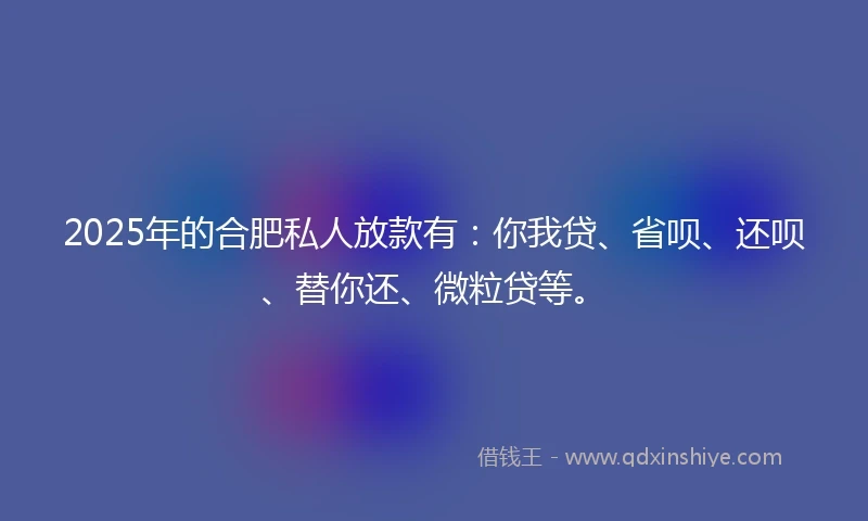 2025年的合肥私人放款有：你我贷、省呗、还呗、替你还、微粒贷等。