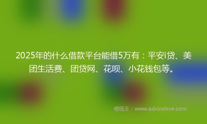 2025年的什么借款平台能借5万有：平安i贷、美团生活费、团贷网、花呗、小花钱包等。