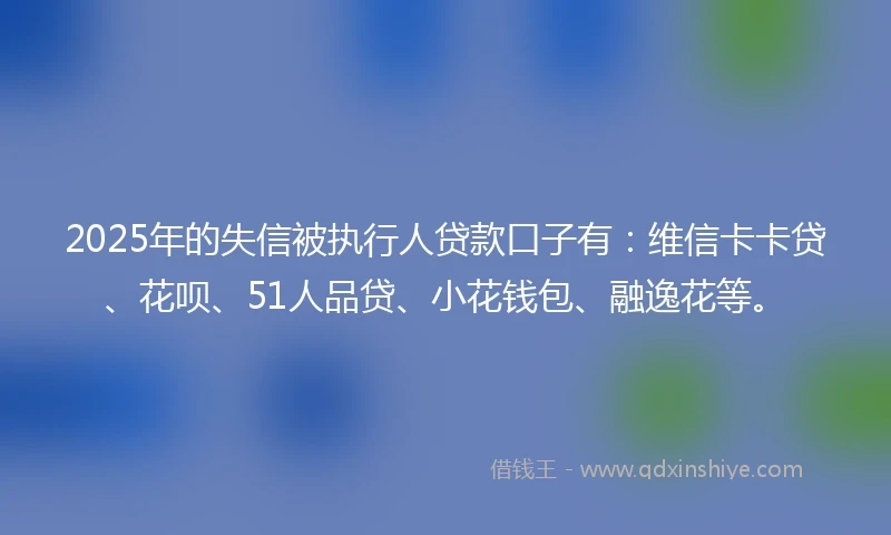 2025年的失信被执行人贷款口子有：维信卡卡贷、花呗、51人品贷、小花钱包、融逸花等。