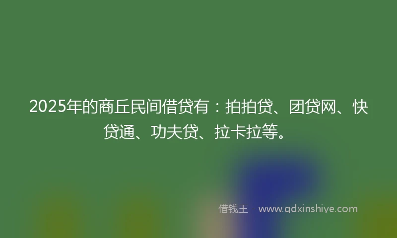 2025年的商丘民间借贷有：拍拍贷、团贷网、快贷通、功夫贷、拉卡拉等。