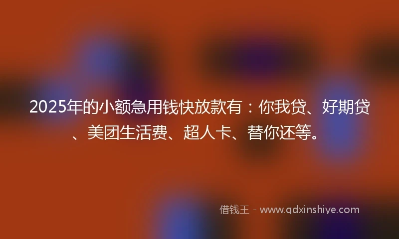 2025年的小额急用钱快放款有：你我贷、好期贷、美团生活费、超人卡、替你还等。