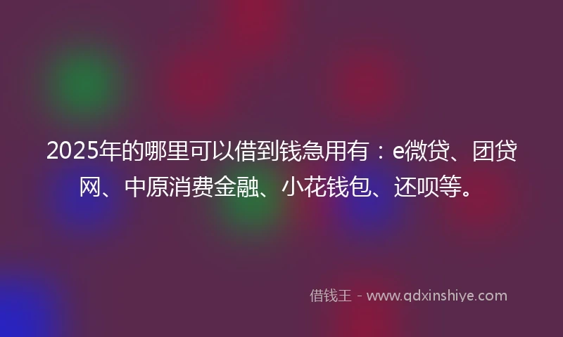 2025年的哪里可以借到钱急用有：e微贷、团贷网、中原消费金融、小花钱包、还呗等。