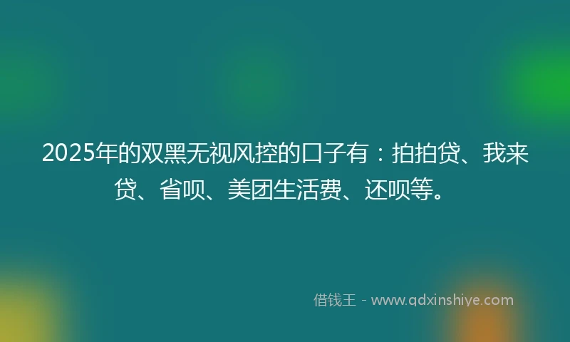 2025年的双黑无视风控的口子有：拍拍贷、我来贷、省呗、美团生活费、还呗等。