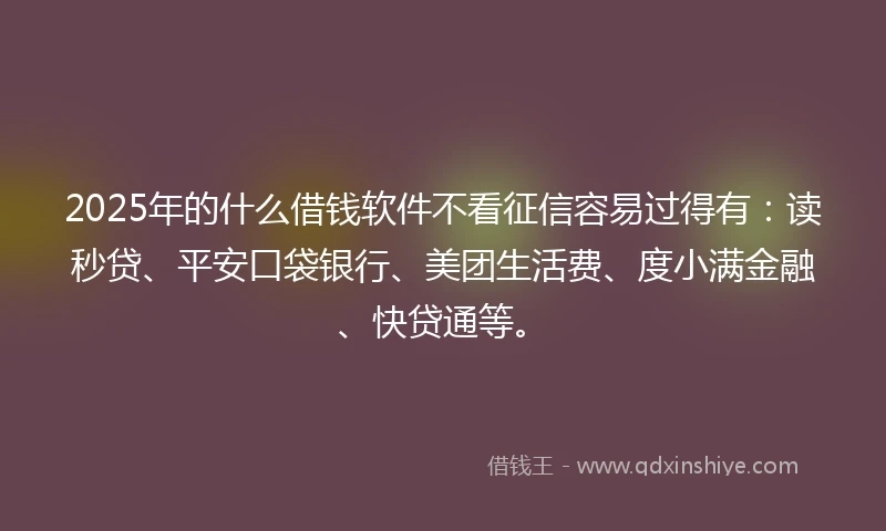 2025年的什么借钱软件不看征信容易过得有：读秒贷、平安口袋银行、美团生活费、度小满金融、快贷通等。