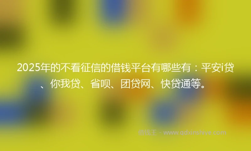 2025年的不看征信的借钱平台有哪些有：平安i贷、你我贷、省呗、团贷网、快贷通等。