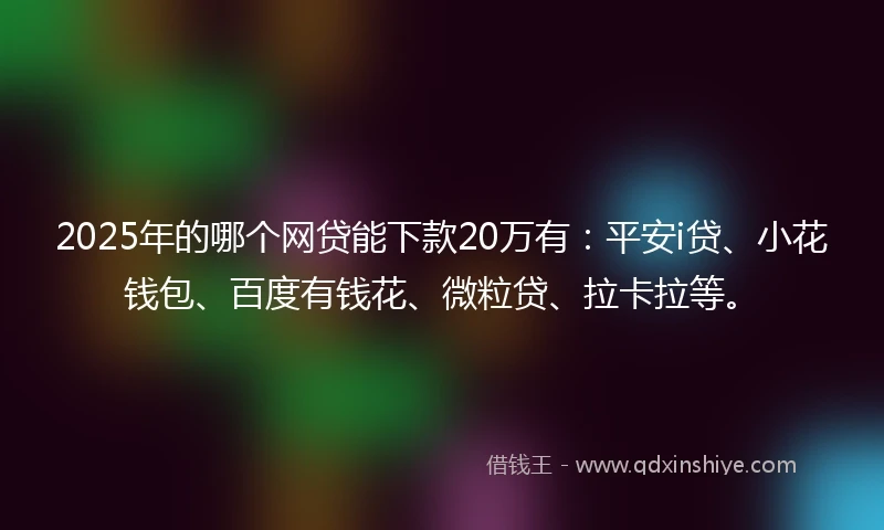 2025年的哪个网贷能下款20万有：平安i贷、小花钱包、百度有钱花、微粒贷、拉卡拉等。