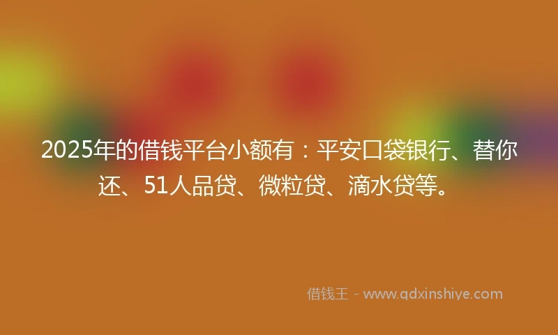 2025年的借钱平台小额有：平安口袋银行、替你还、51人品贷、微粒贷、滴水贷等。