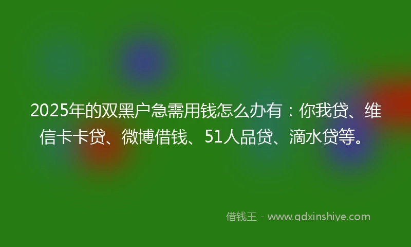 2025年的双黑户急需用钱怎么办有：你我贷、维信卡卡贷、微博借钱、51人品贷、滴水贷等。