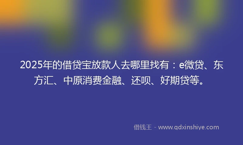 2025年的借贷宝放款人去哪里找有：e微贷、东方汇、中原消费金融、还呗、好期贷等。
