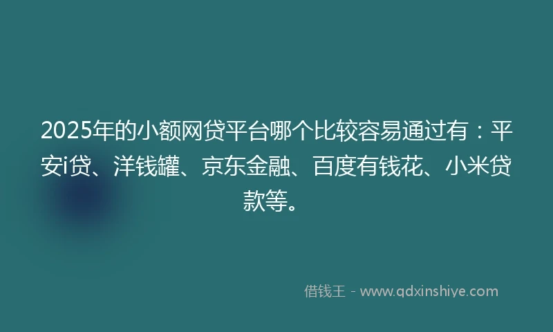 2025年的小额网贷平台哪个比较容易通过有：平安i贷、洋钱罐、京东金融、百度有钱花、小米贷款等。