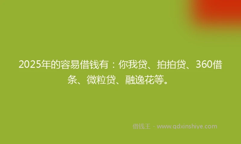 2025年的容易借钱有：你我贷、拍拍贷、360借条、微粒贷、融逸花等。