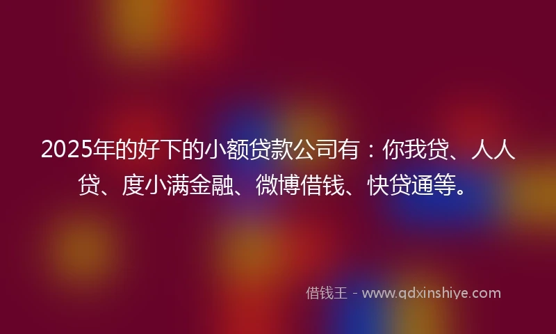 2025年的好下的小额贷款公司有：你我贷、人人贷、度小满金融、微博借钱、快贷通等。