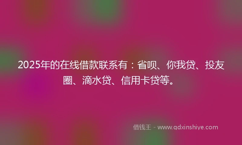 2025年的在线借款联系有:省呗、你我贷、投友圈、滴水贷、信用卡贷等。