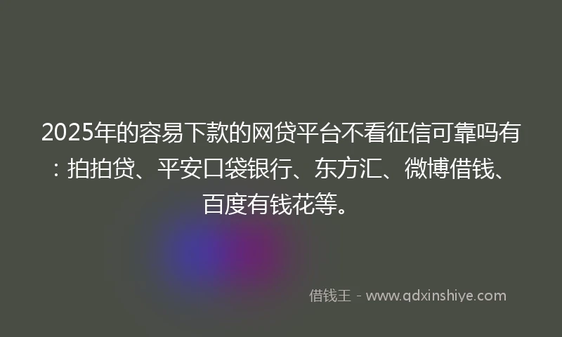 2025年的容易下款的网贷平台不看征信可靠吗有：拍拍贷、平安口袋银行、东方汇、微博借钱、百度有钱花等。