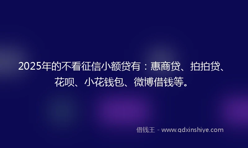 2025年的不看征信小额贷有：惠商贷、拍拍贷、花呗、小花钱包、微博借钱等。