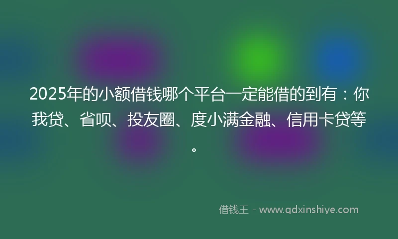 2025年的小额借钱哪个平台一定能借的到有：你我贷、省呗、投友圈、度小满金融、信用卡贷等。