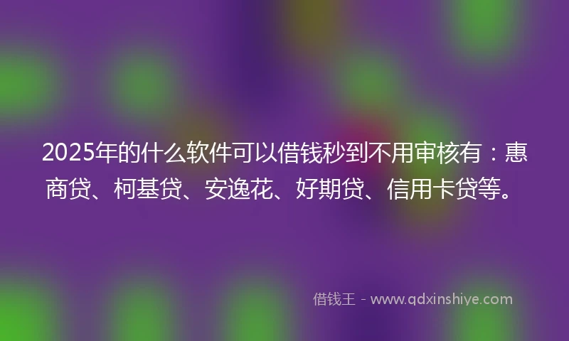 2025年的什么软件可以借钱秒到不用审核有：惠商贷、柯基贷、安逸花、好期贷、信用卡贷等。