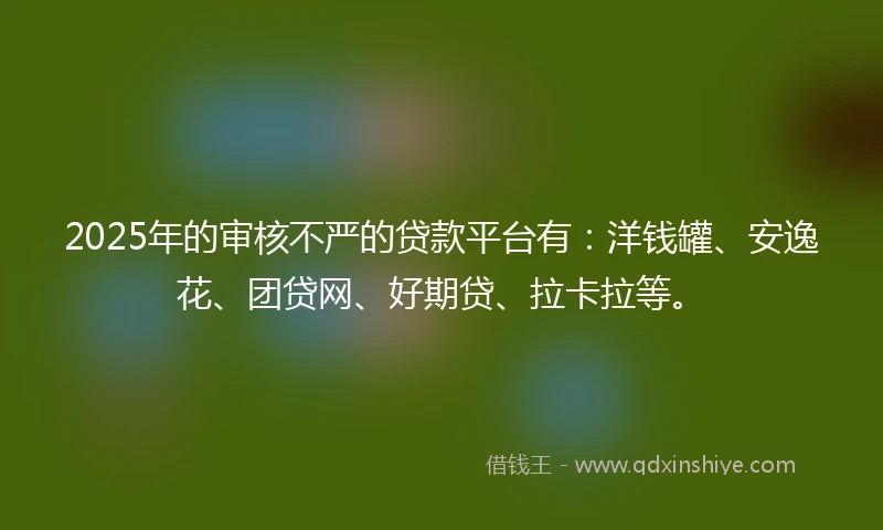 2025年的审核不严的贷款平台有：洋钱罐、安逸花、团贷网、好期贷、拉卡拉等。
