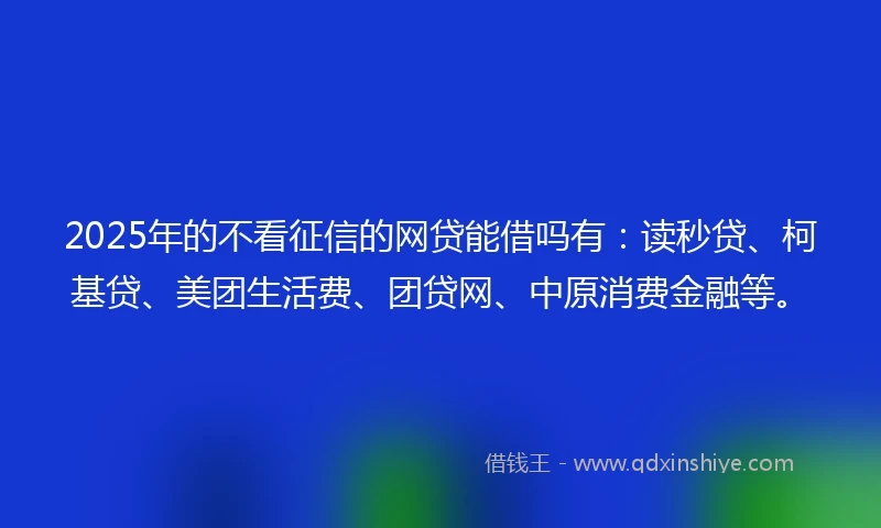 2025年的不看征信的网贷能借吗有：读秒贷、柯基贷、美团生活费、团贷网、中原消费金融等。