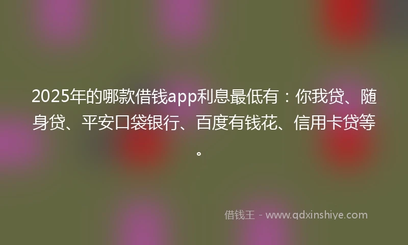 2025年的哪款借钱app利息最低有：你我贷、随身贷、平安口袋银行、百度有钱花、信用卡贷等。