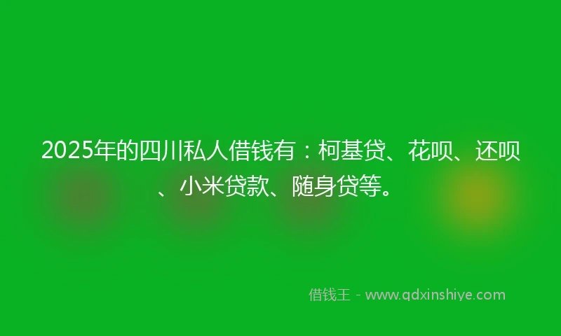 2025年的四川私人借钱有:柯基贷、花呗、还呗、小米贷款、随身贷等。