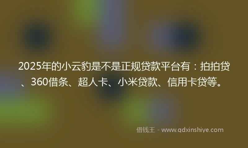 2025年的小云豹是不是正规贷款平台有：拍拍贷、360借条、超人卡、小米贷款、信用卡贷等。