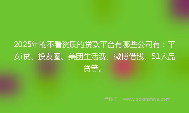 2025年的不看资质的贷款平台有哪些公司有：平安i贷、投友圈、美团生活费、微博借钱、51人品贷等。