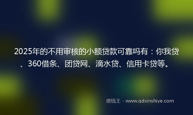 2025年的不用审核的小额贷款可靠吗有：你我贷、360借条、团贷网、滴水贷、信用卡贷等。
